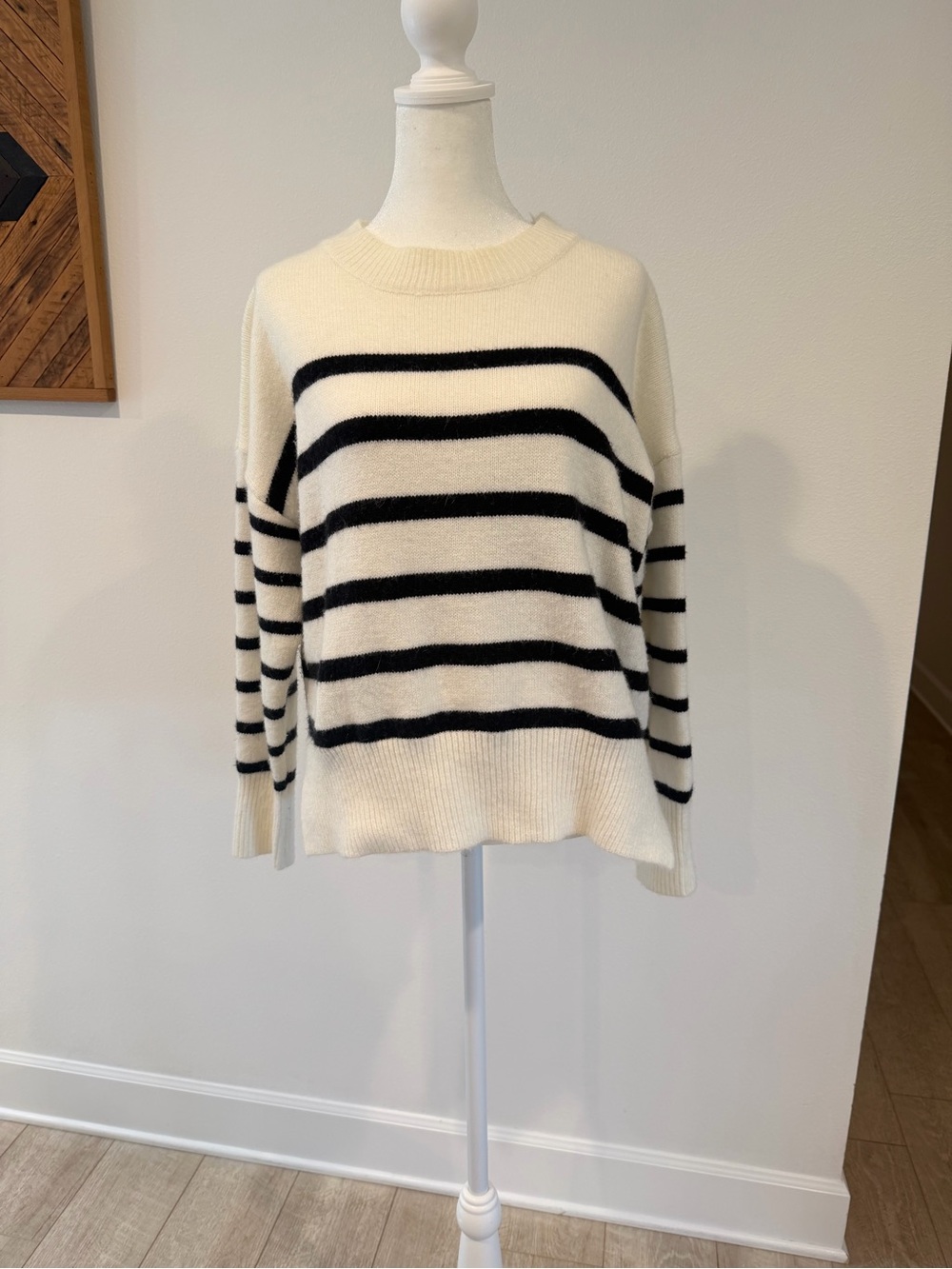 Striped Crewneck Sweater in Cream and Black